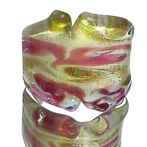 Vintage Murano Glass Ring With Gold Fleck & Pink Swirl Design Size 9.5